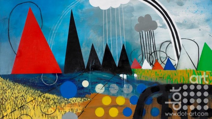 UPLAND (After Salisbury cathedral From The Meadows). Acrylic paint spray paint and charcoal on canvas. 90x160cm. 2017. £2600